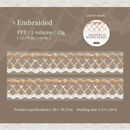 [2601-140] Linen Whisper PET Washi Tape – Vintage Woven Lace Series (6 Designs)