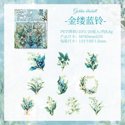 [2603-002] Gold Foil Floral PET Die Cut Stickers 20 Pieces