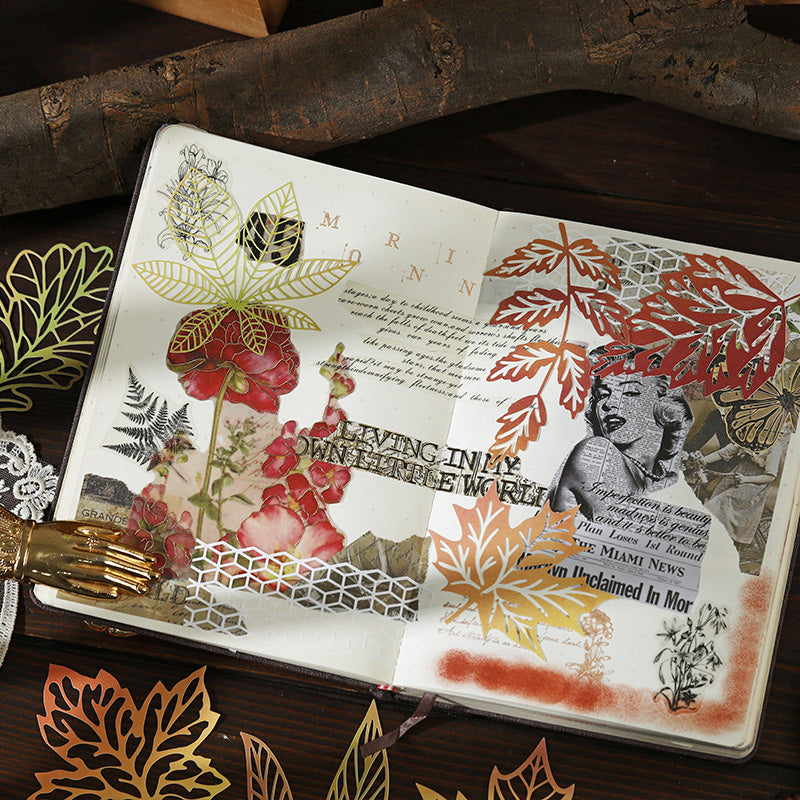 [2601-224] Falling Leaves Paper Cut Series Journal Collage Base Material Pack 10 Pieces 4 Styles