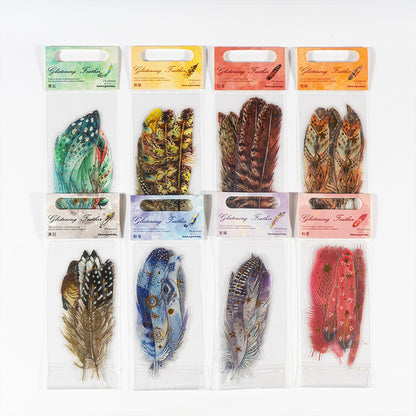 [2601-155] Golden Foil Feather PET Stickers – Shimmering Feather Series (10 Sheets