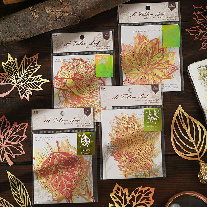 [2601-224] Falling Leaves Paper Cut Series Journal Collage Base Material Pack 10 Pieces 4 Styles