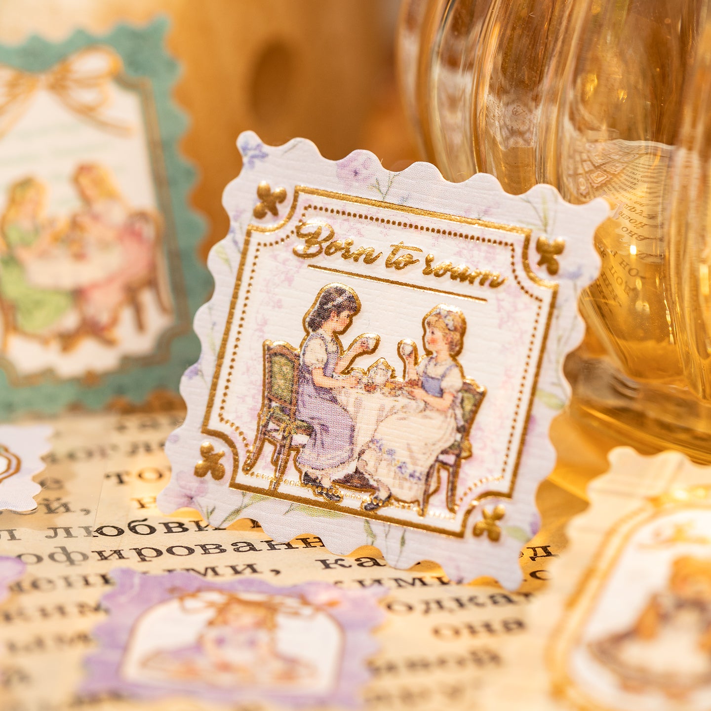 [2601-164] Stamp Tales – Gilded PET Vintage Labels (6 Designs)