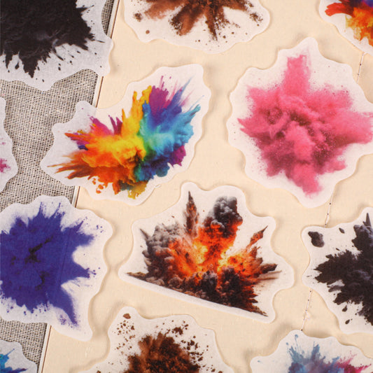 [2601-144] Explosive Color Washi Stickers – “Burst Moment” Collage Set (6 Designs 16 Pieces)