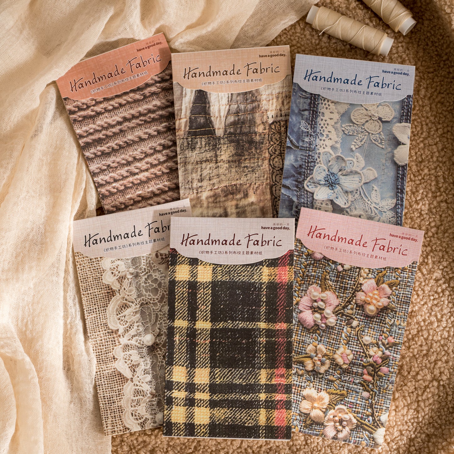 [2603-098] Fabric Texture Journal Collage Paper 6 Styles