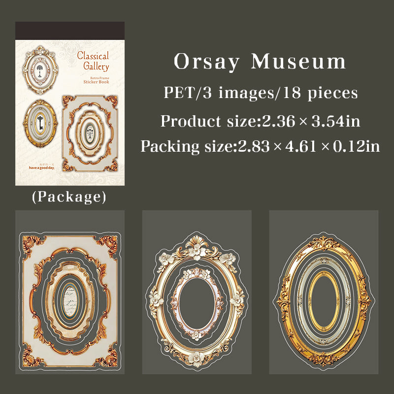 [2603-006] Vintage Museum Die Cut Frame Sticker Book 6 Styles