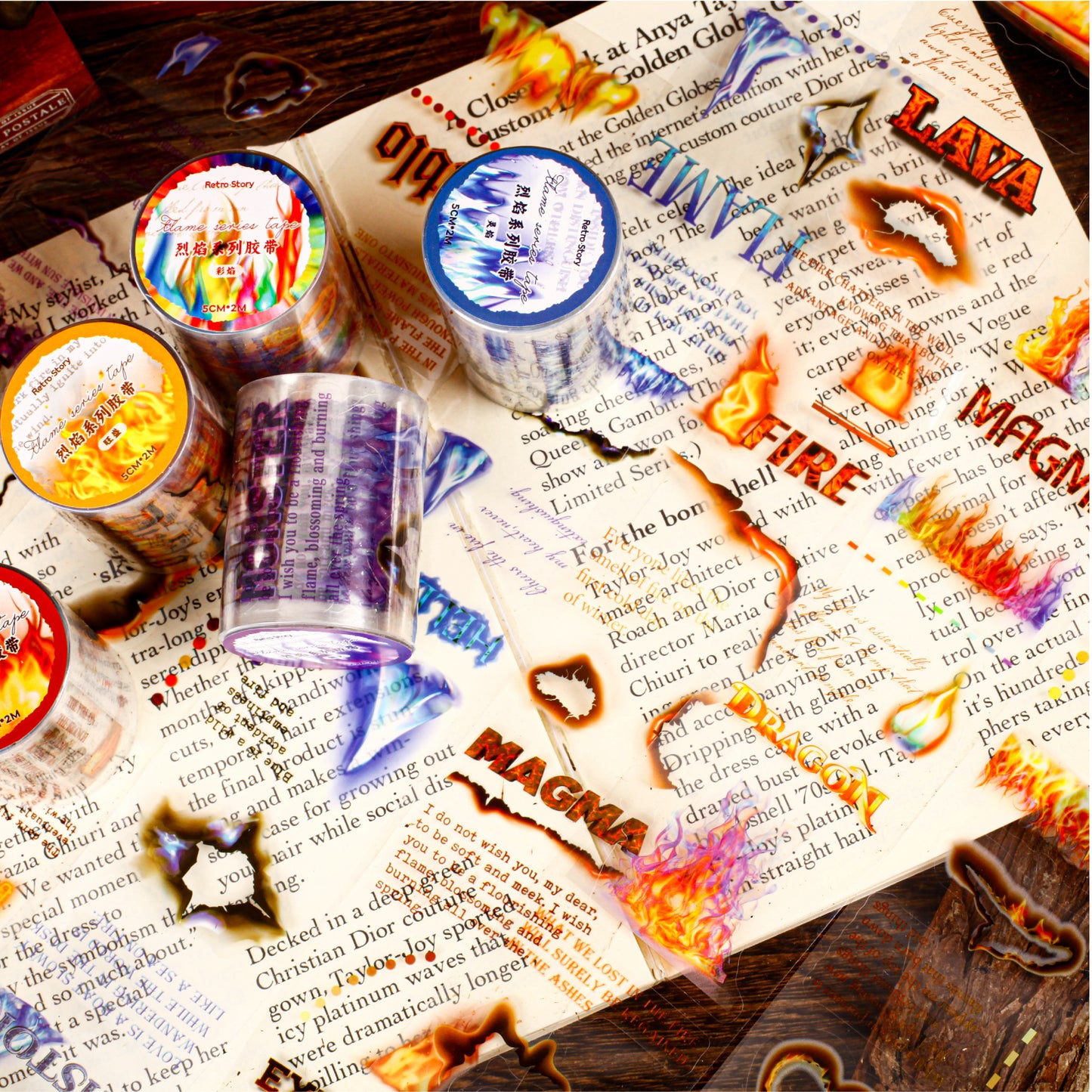 [2603-103] Burning Flame Fantasy PET Decorative Tape 6 Styles