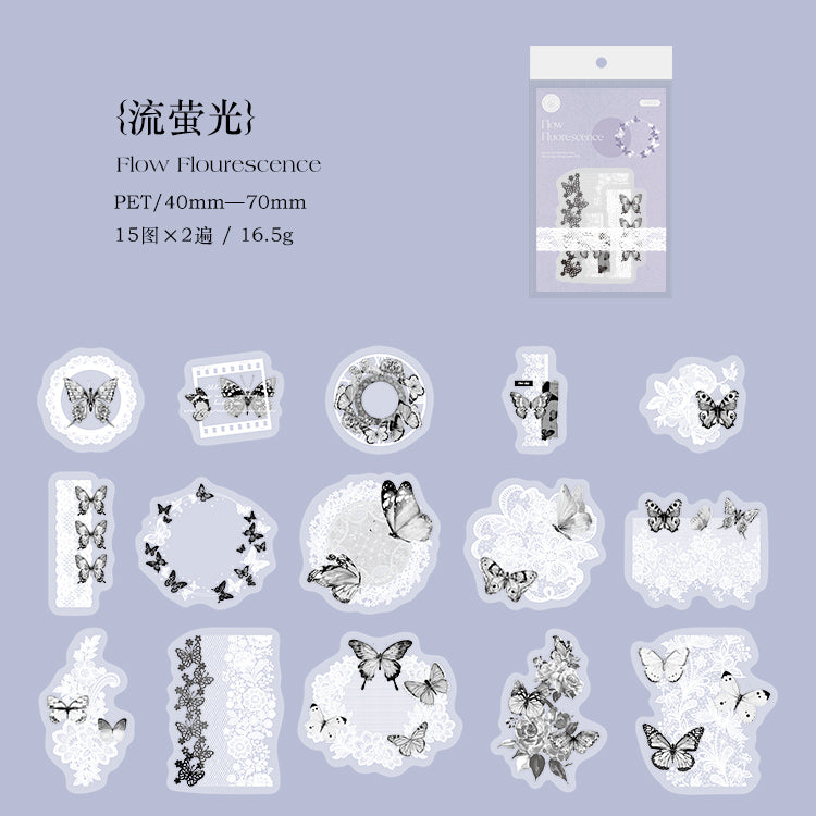 [2601-153] Vintage Butterfly PET Stickers – “Drunken Ink & Mist” Collage Series
