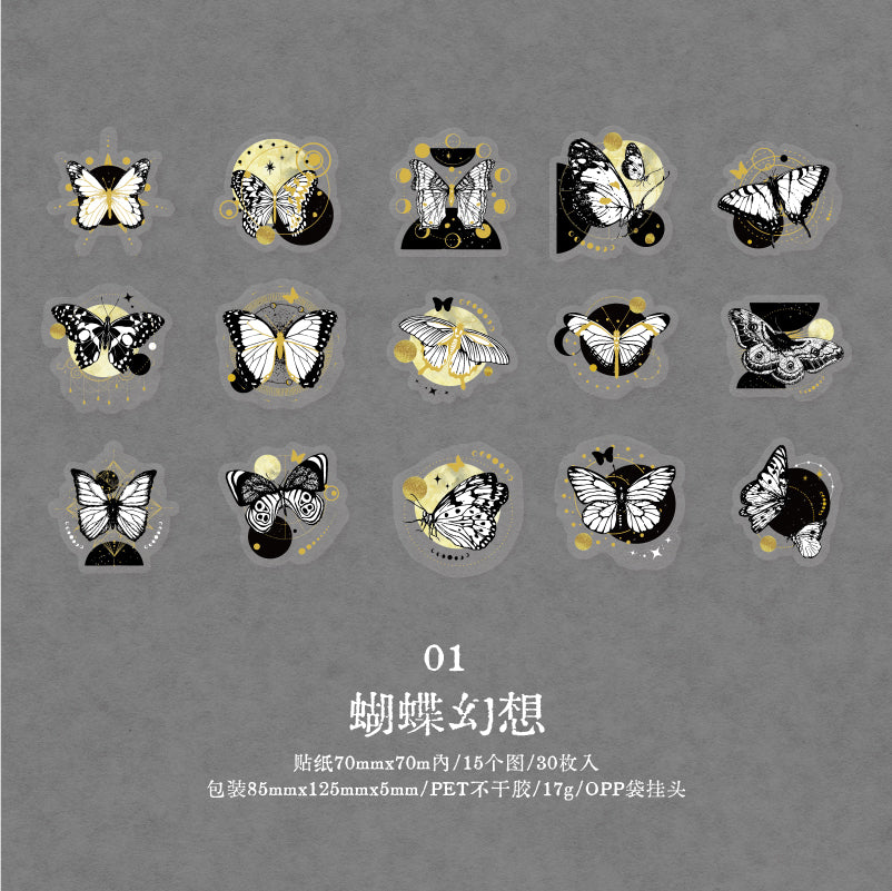 [2603-080] PET Gold Foil Vintage Collage Stickers 6 Styles