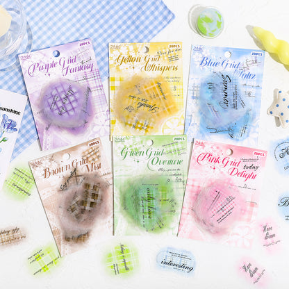 [2603-104] Watercolor Plaid PET Sticker Pack 6 Styles