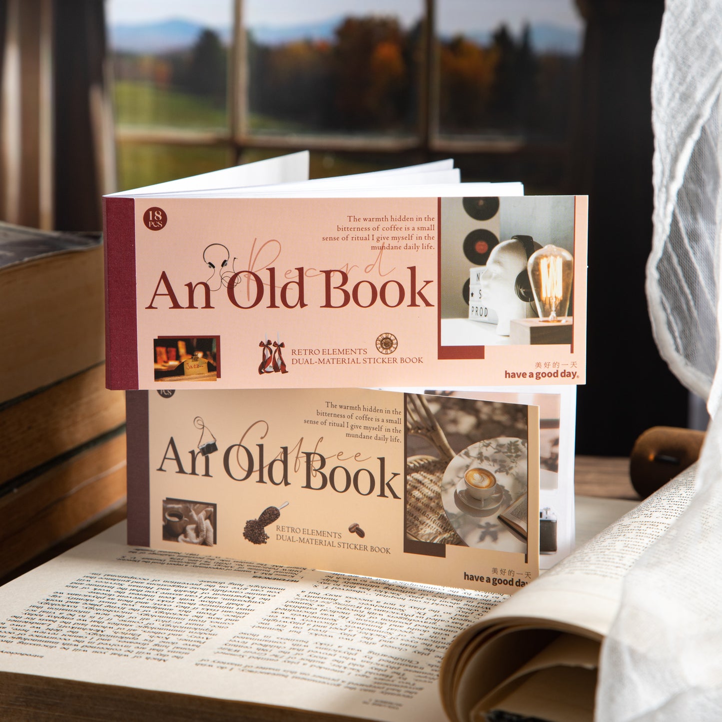 [2602-013] Vintage Book Style Dual Material Sticker Book 4 Styles