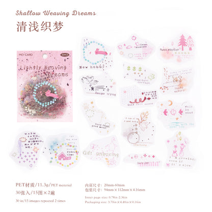 [2602-016] Watercolor PET White Ink Stickers Pack 4 Styles