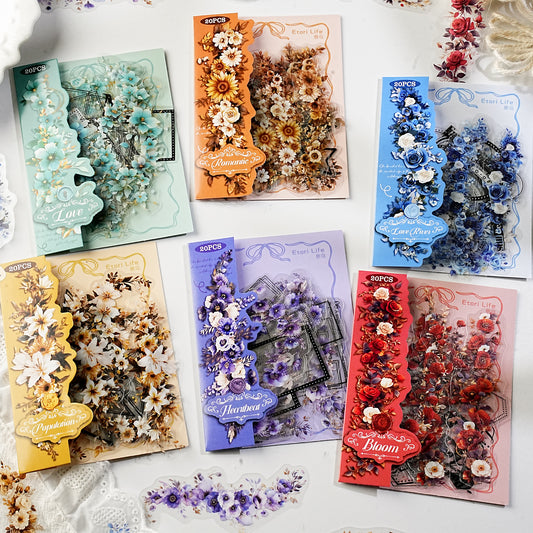 [2603-004] Vintage Floral PET Decorative Stickers 6 Styles