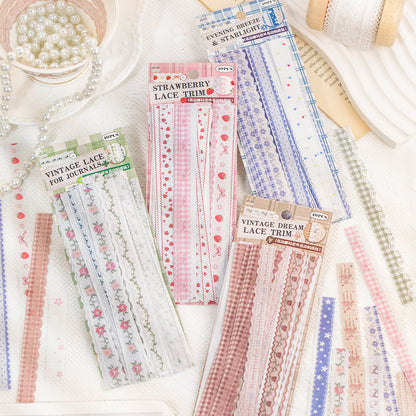 [2601-125] Lace Post Office Washi Trims – “Floral Lace Series” Long Strip Journal Set (4 Styles 40 Pieces)