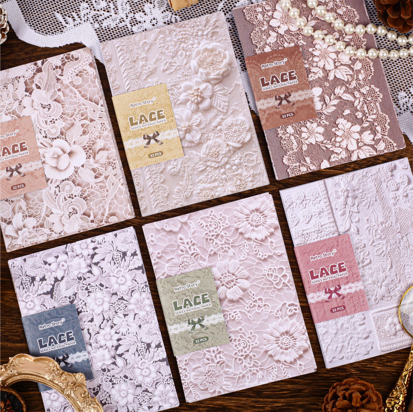 [2601-213] Vintage Lace Embossed Journal Paper Set