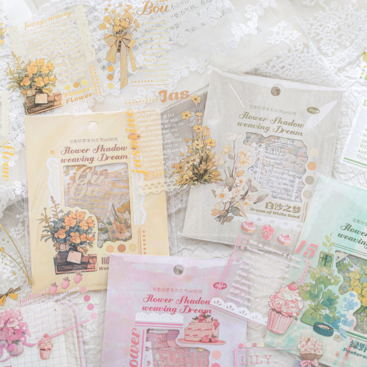 [2601-227] Flower Shadow Weaving Dream Series PET Floral Text Journal Sticker Pack 20 Sheets 6 Styles
