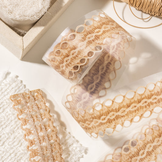 [2601-140] Linen Whisper PET Washi Tape – Vintage Woven Lace Series (6 Designs)