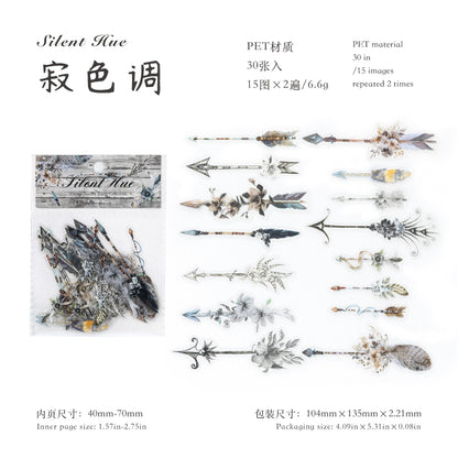 [2603-106] Vintage Feather PET Stickers 6 Styles
