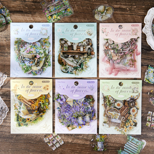 [2602-028] Floral Scene PET Collage Stickers