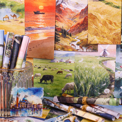 [2603-108] Mountain Landscape Travel Journal Collage Stickers 6 Styles