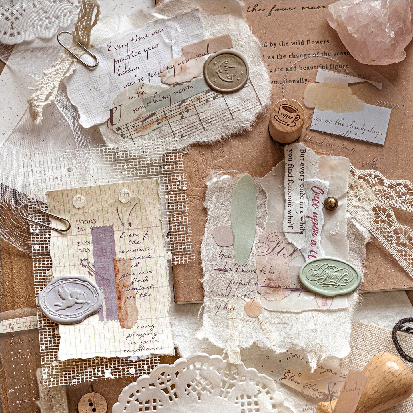 [2602-016] Watercolor PET White Ink Stickers Pack 4 Styles