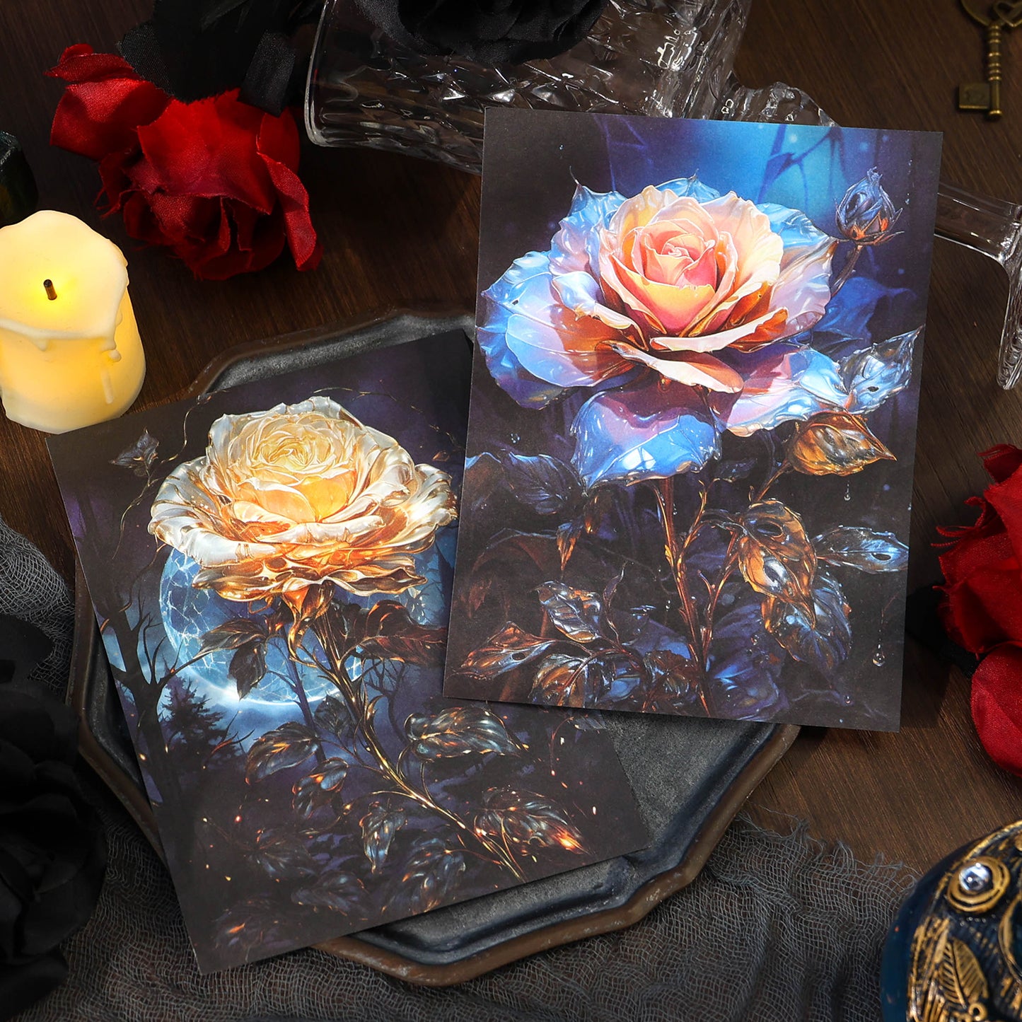 [2601-173] Shadow Rose – Gothic Vintage Rose Card & Sticker Set (4 Designs)