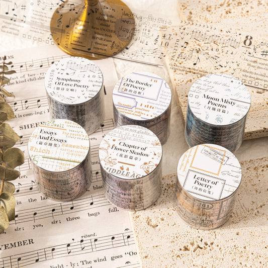 [2603-073] Vintage Poetry Text Collage Tape 6 Styles