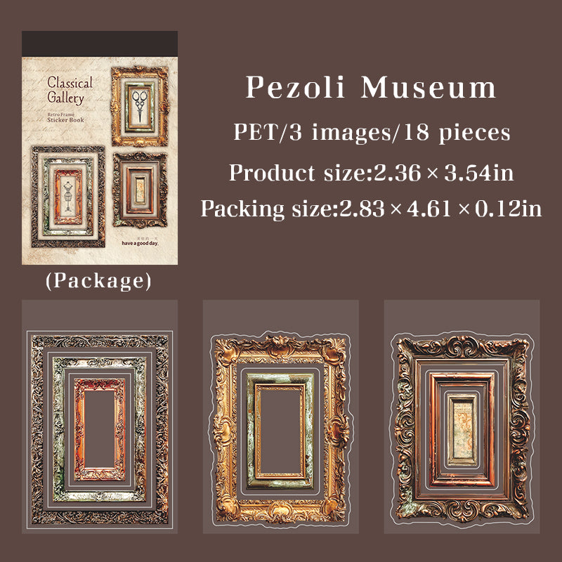 [2603-006] Vintage Museum Die Cut Frame Sticker Book 6 Styles