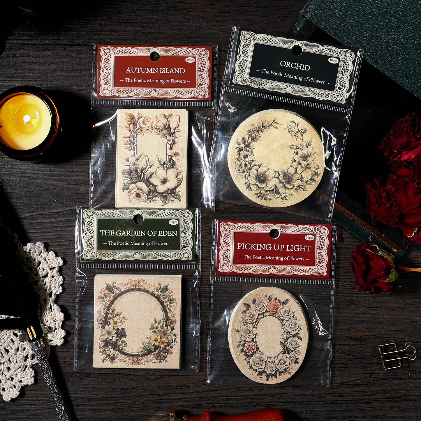 [2601-166] Poetic Blooms – Vintage Floral Frame Stickers (4 Designs)