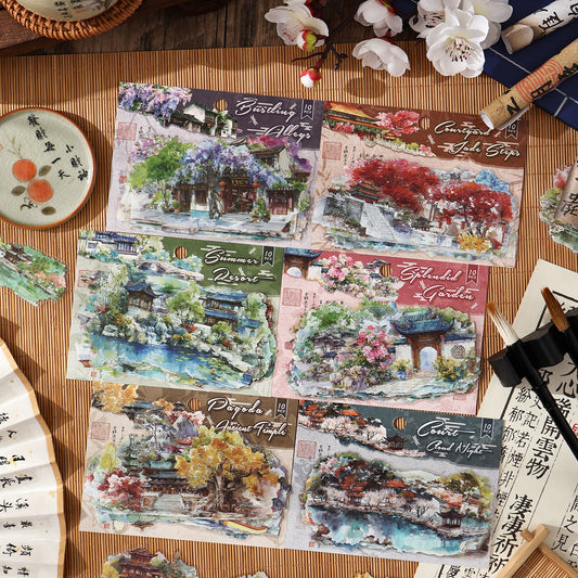 [2603-140] Chinese Garden Journal Collage Stickers 6 Styles