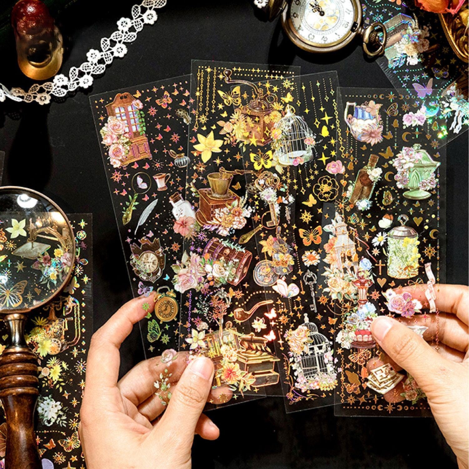 [2602-019] Vintage Gold Foil Sticker Set 4 Styles – journalora
