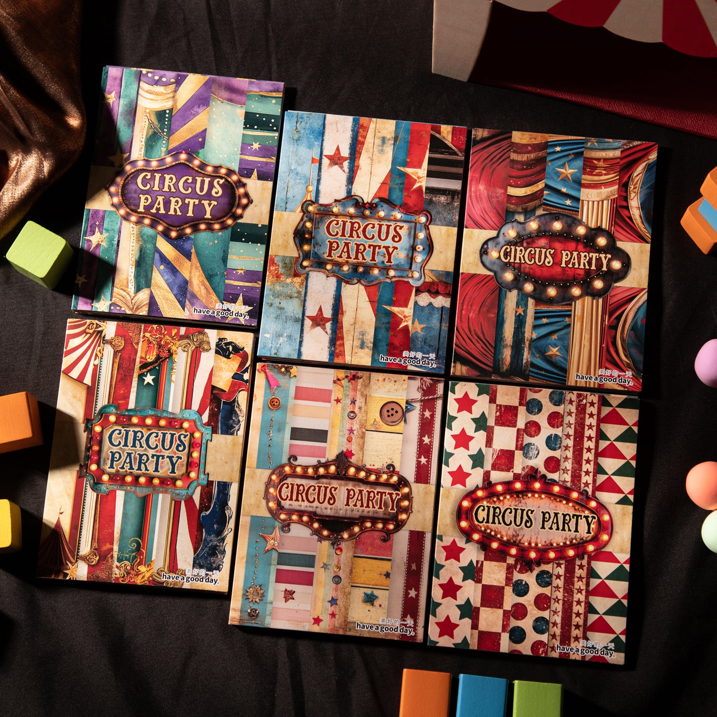 [2603-095] Vintage Circus Party Journal Background Paper 6 Styles
