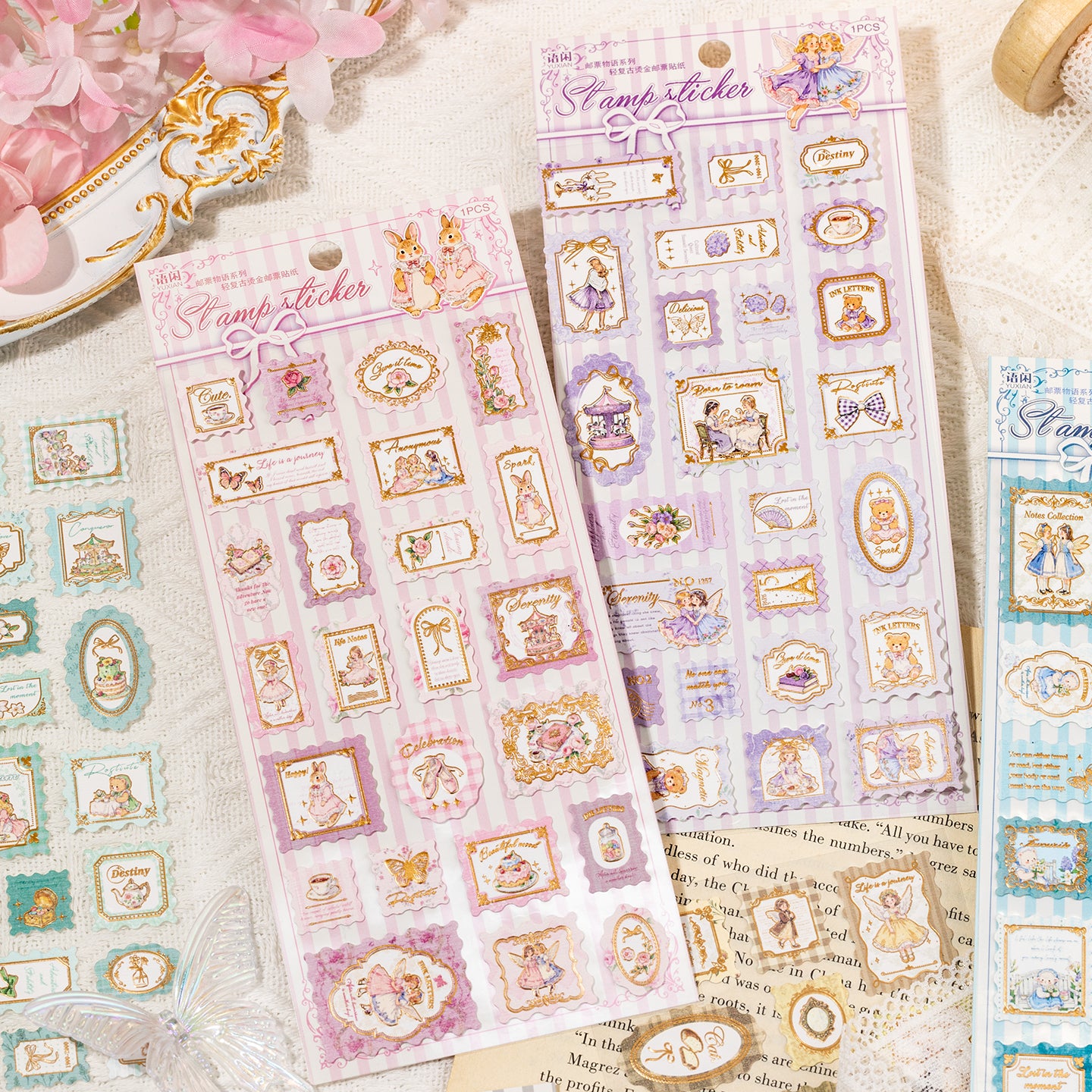 [2601-164] Stamp Tales – Gilded PET Vintage Labels (6 Designs)