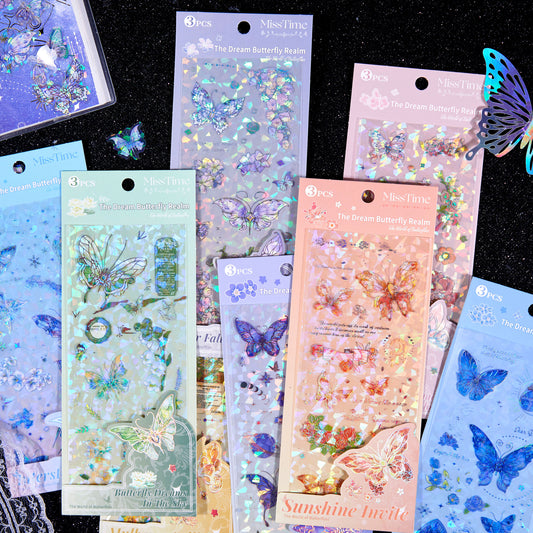 [2603-087] Iridescent Butterfly PET Decorative Stickers 8 Styles