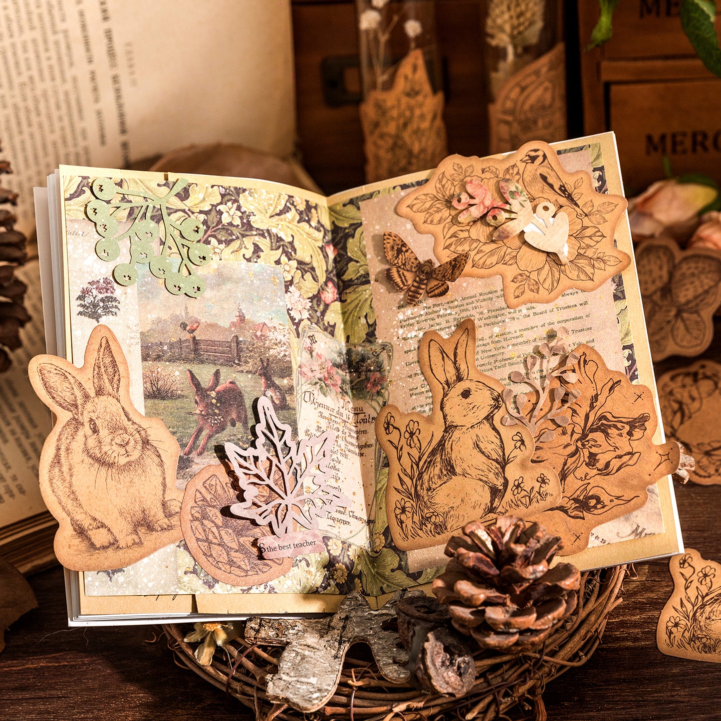 [2602-032] Vintage Kraft Paper Collage Stickers