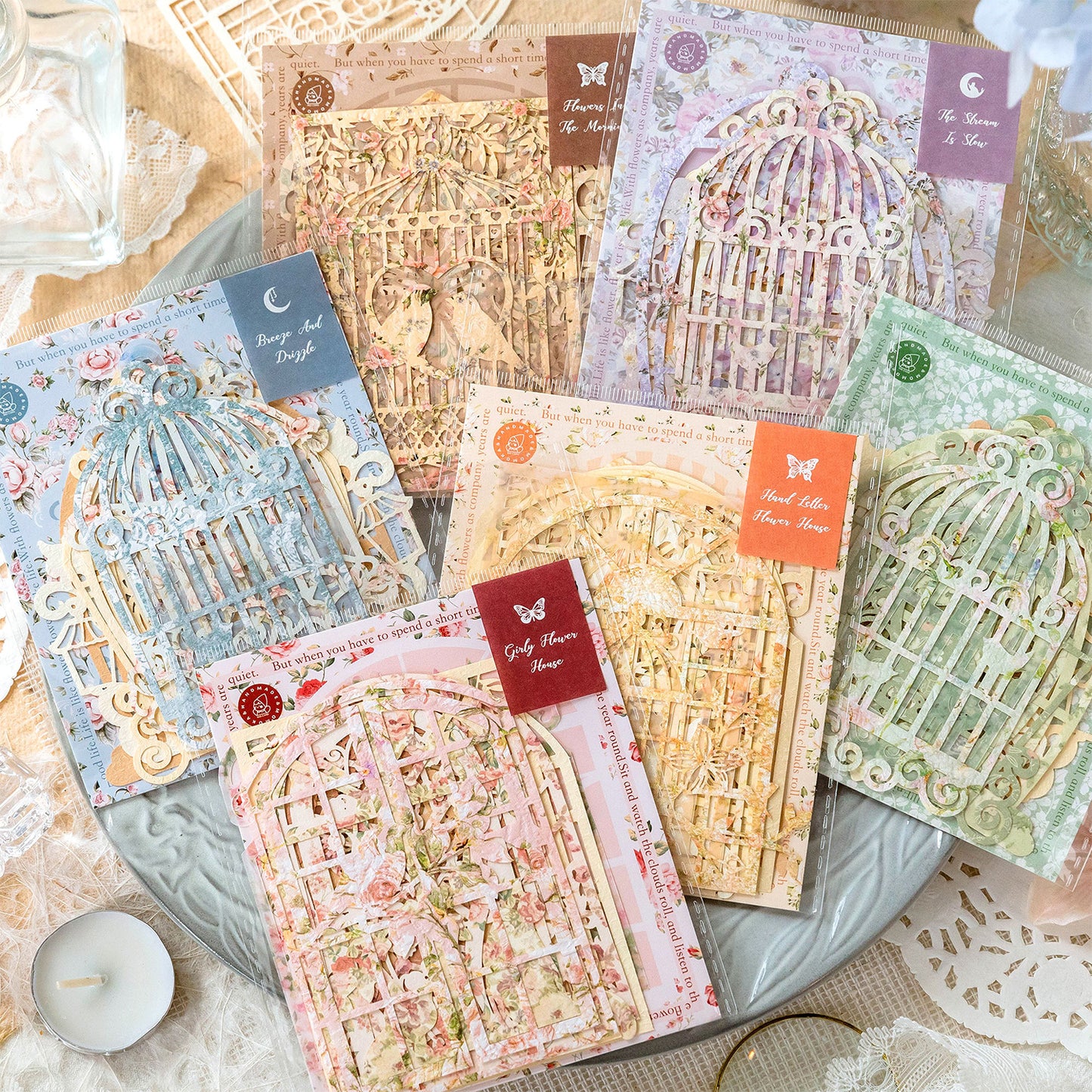 [2603-094] Romantic Lace Frame Journal Collage Stickers 6 Styles