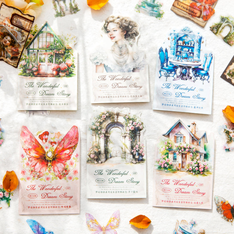 [2603-127] Dreamy Vintage Journal Collage Stickers 6 Styles