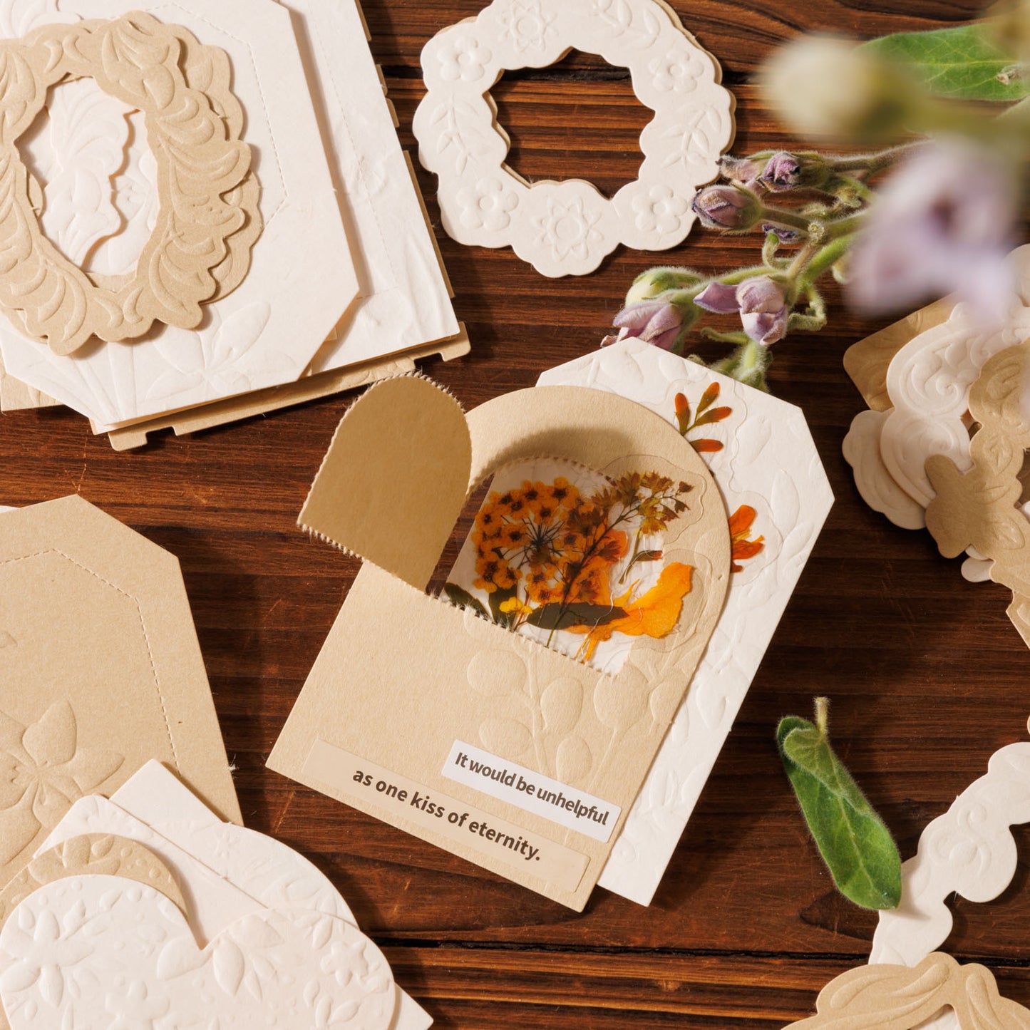 [2601-228] Floating Flower Sea Series Embossed Mixed Media Journal Collage Material Box 4 Styles