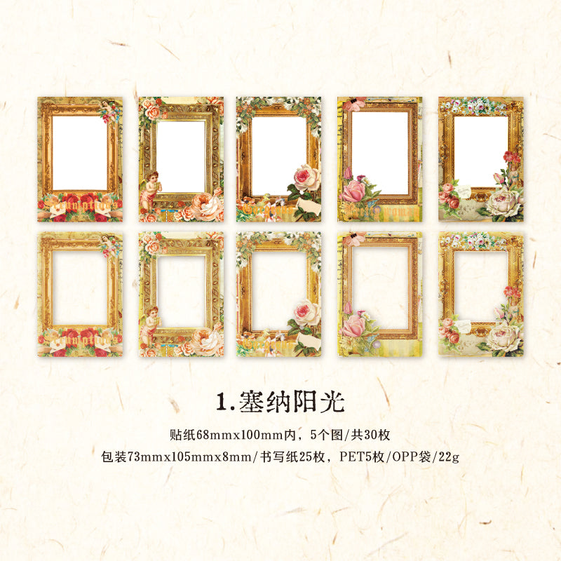 [2601-131] Victorian Keepsake Collage Stickers – Vintage Frame & Floral Series (5 Designs)