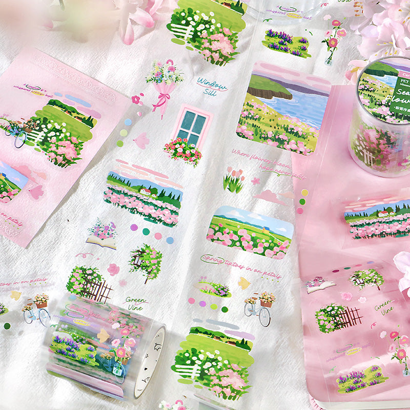 [2603-040] Floral Die Cut PET Tape 4 Styles
