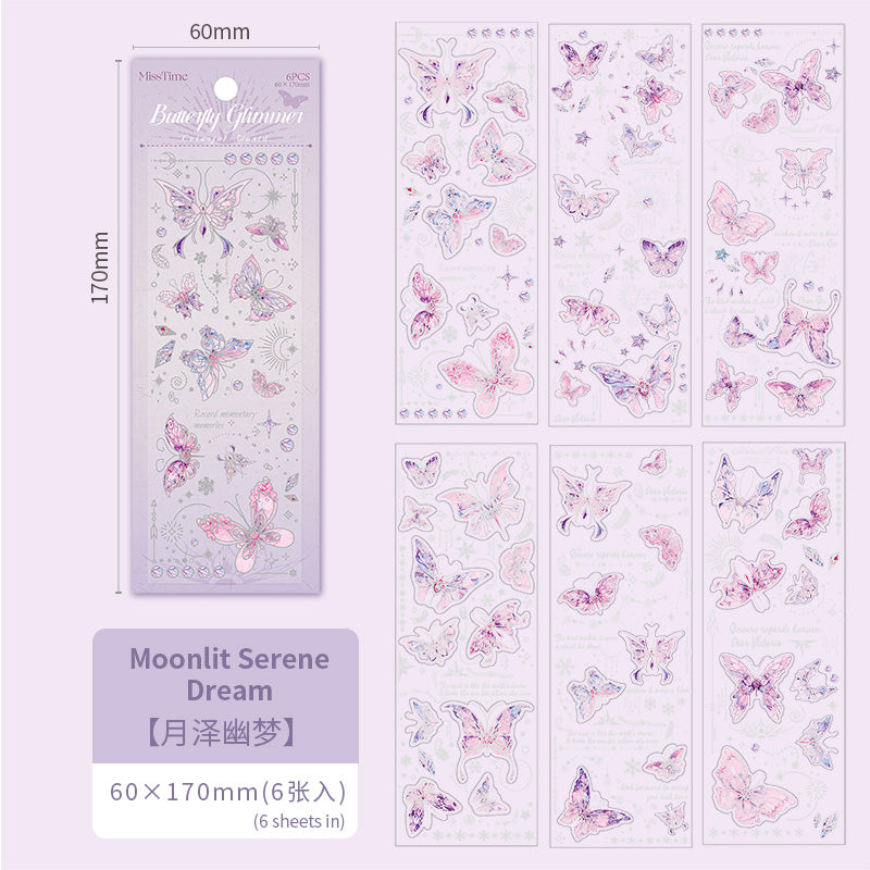 [2603-086] Iridescent Butterfly Decorative Sticker Flakes 6 Styles