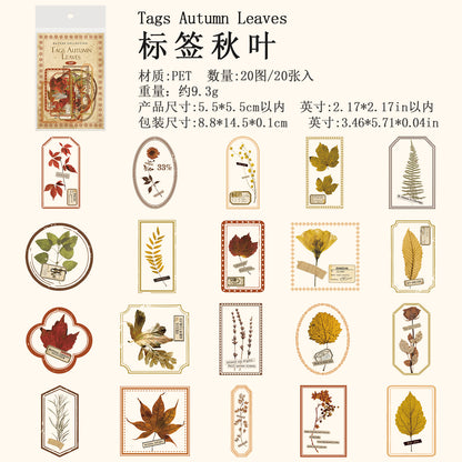 [2601-126] Vintage Nature PET Stickers – “Natural Collection” Botanical & Postage Set (4 Styles 20 Pieces)