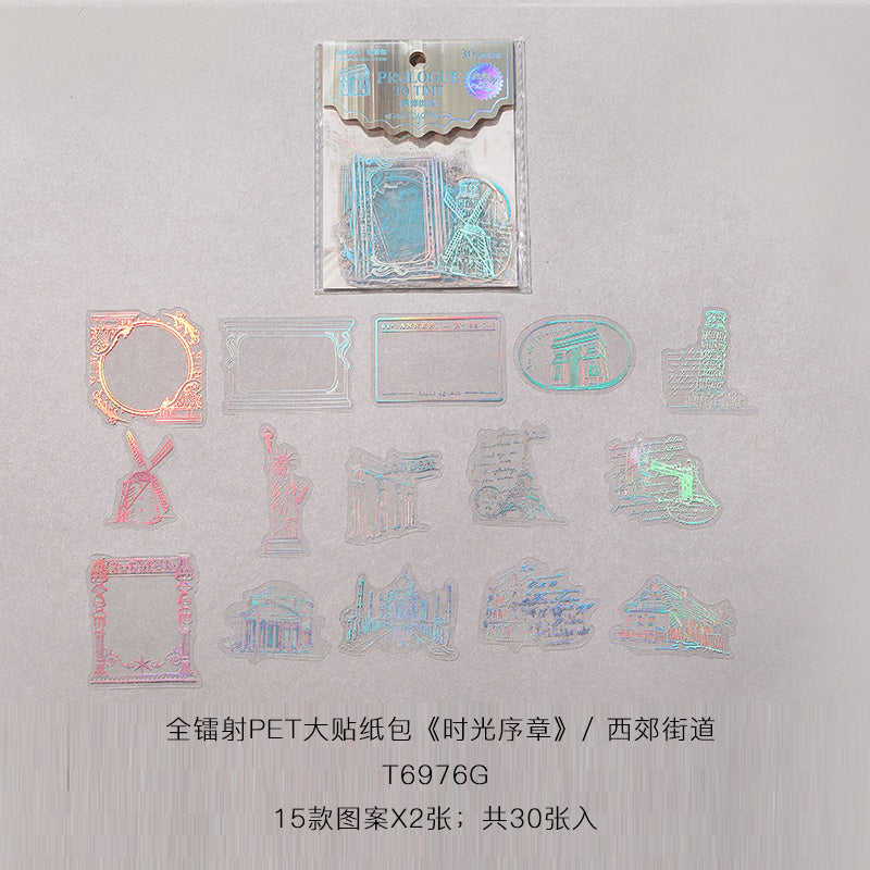 [2601-177] Prologue to Time – Holographic PET Vintage Sticker Set (6 Designs)