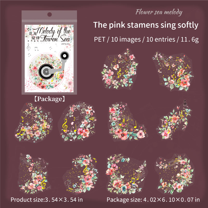 [2601-170] Floral Melody – Gilded Flower Music Stickers (6 Designs)