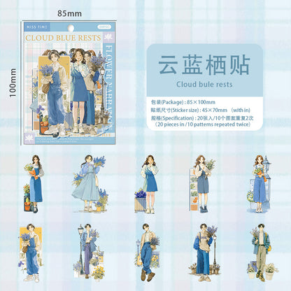 [2601-120] Vintage Floral Girls Stickers – Kiyang Narrative Series (6 Designs 20 Pieces)