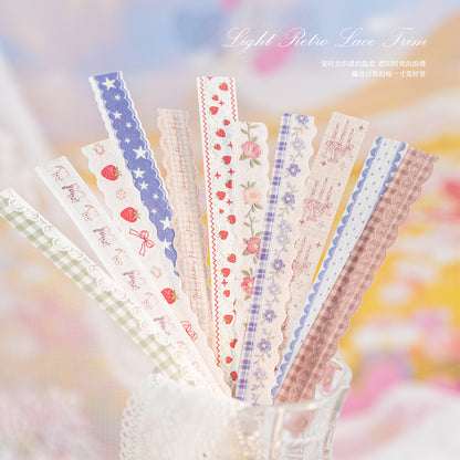 [2601-125] Lace Post Office Washi Trims – “Floral Lace Series” Long Strip Journal Set (4 Styles 40 Pieces)