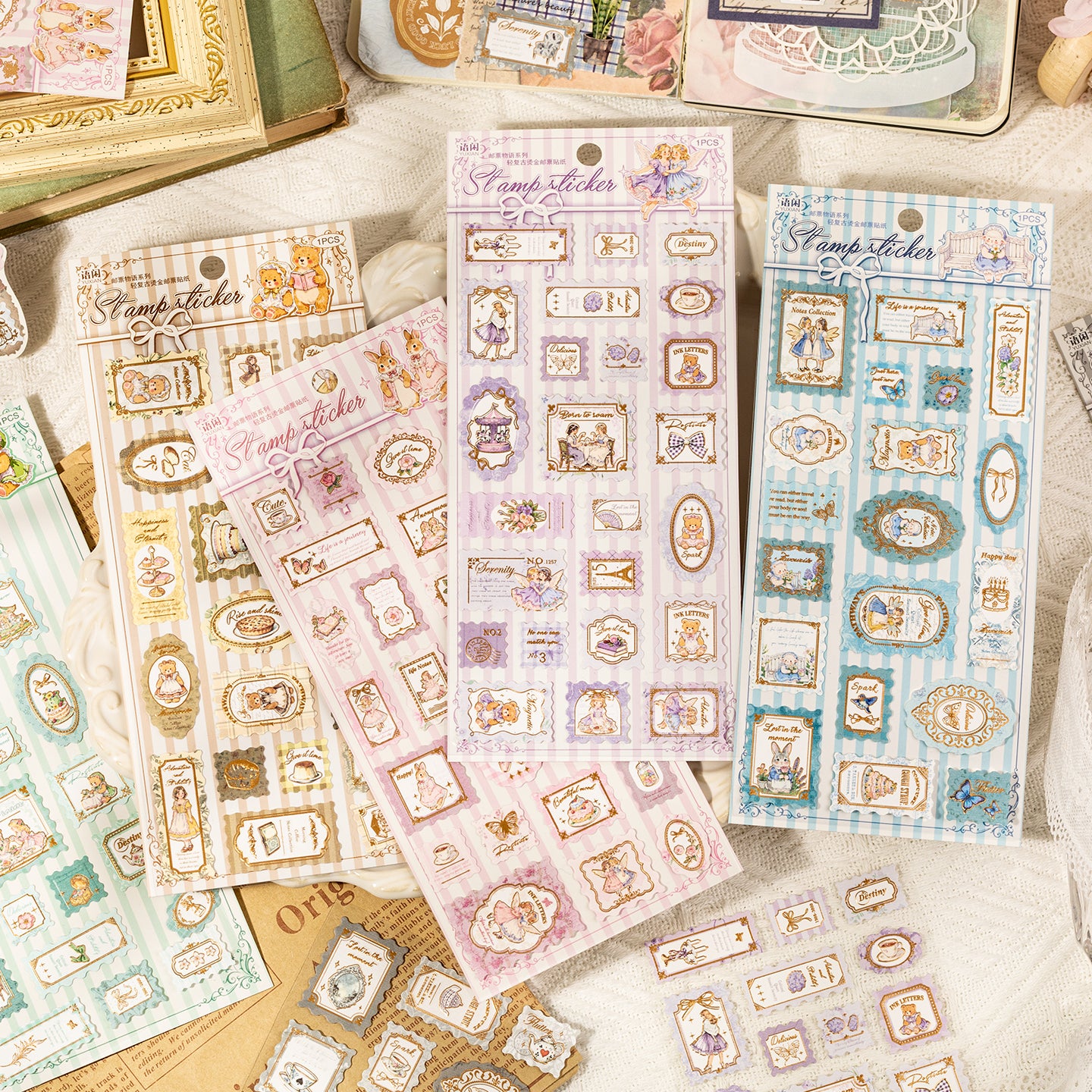 [2601-164] Stamp Tales – Gilded PET Vintage Labels (6 Designs)