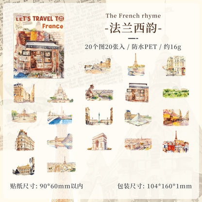 [2603-049] World Travel PET Stickers 20 Pieces 8 Styles