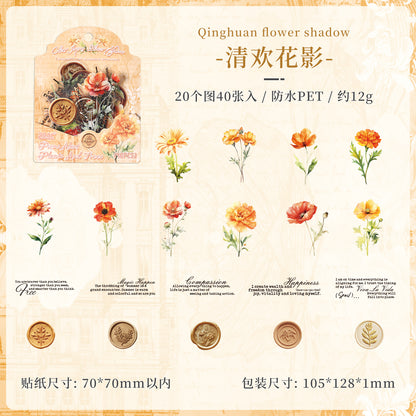 [2603-056] Floral PET Background Stickers 40 Pieces 6 Styles