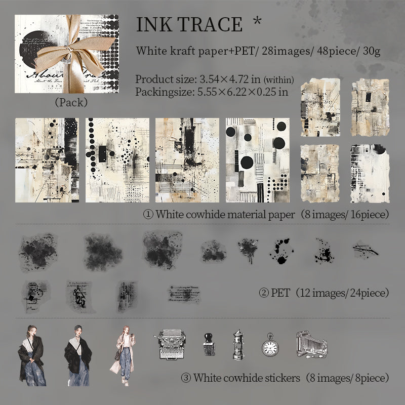 [2601-139] Trace Marks Journaling Kit – Grunge Background & Collage Sticker Set (4 Styles)