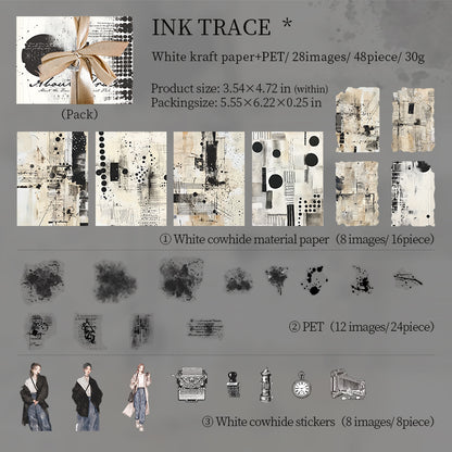 [2601-139] Trace Marks Journaling Kit – Grunge Background & Collage Sticker Set (4 Styles)